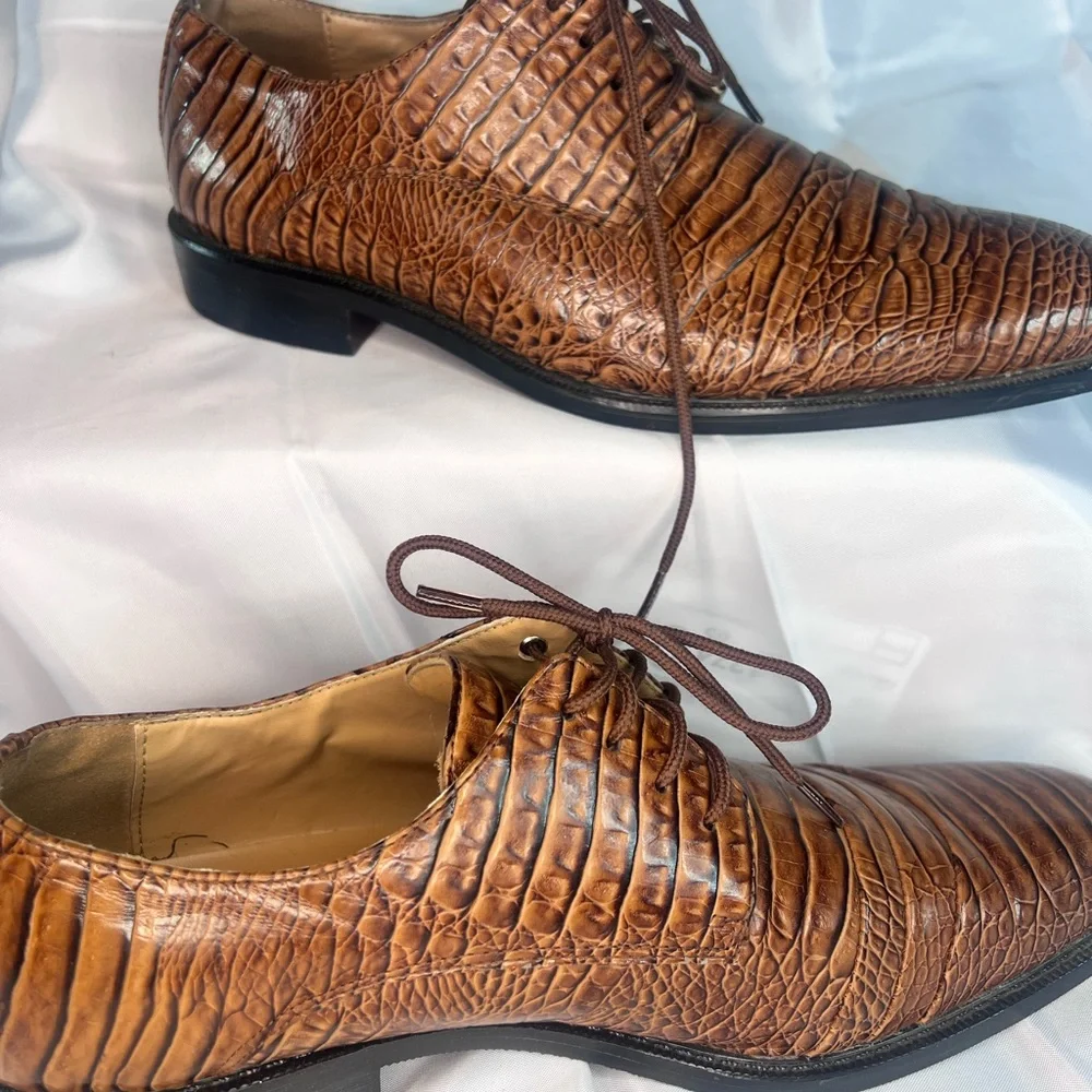 Expressions Brown/Black Faux Gator/Croc Size 9 Mens Dress Shoes‎